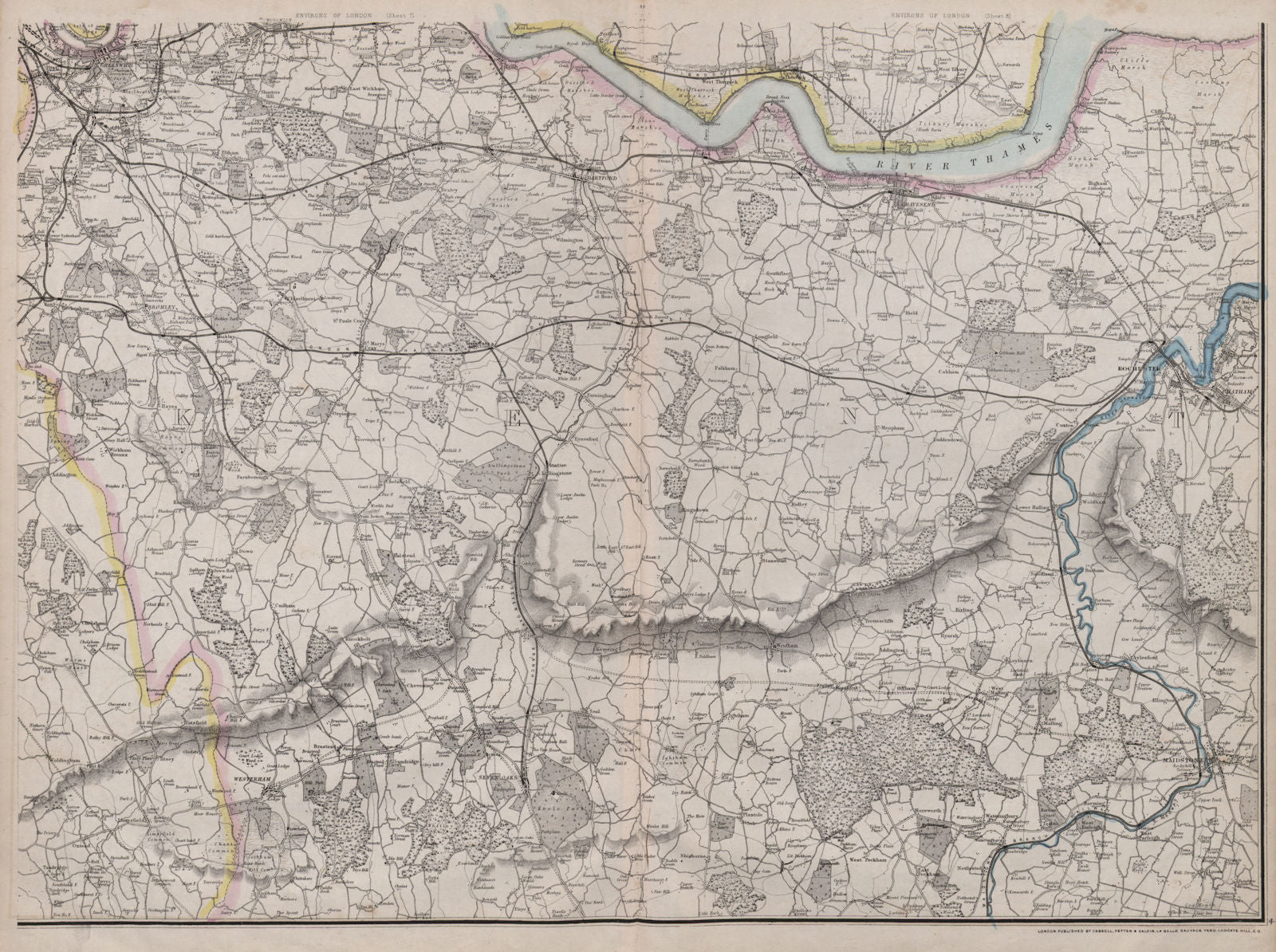 SE LONDON Kent Downs Thames Estuary Dartford Sevenoaks Maidstone WELLER 1868 map